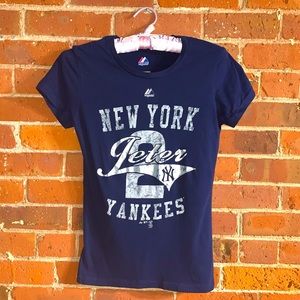 Majestic New York Yankees Jeter 2 Blue Short Sleeve Tee Shirt - Small